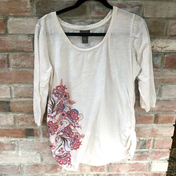 Motherhood Maternity 3/4 length shirt with flowers - Picture 1 of 4